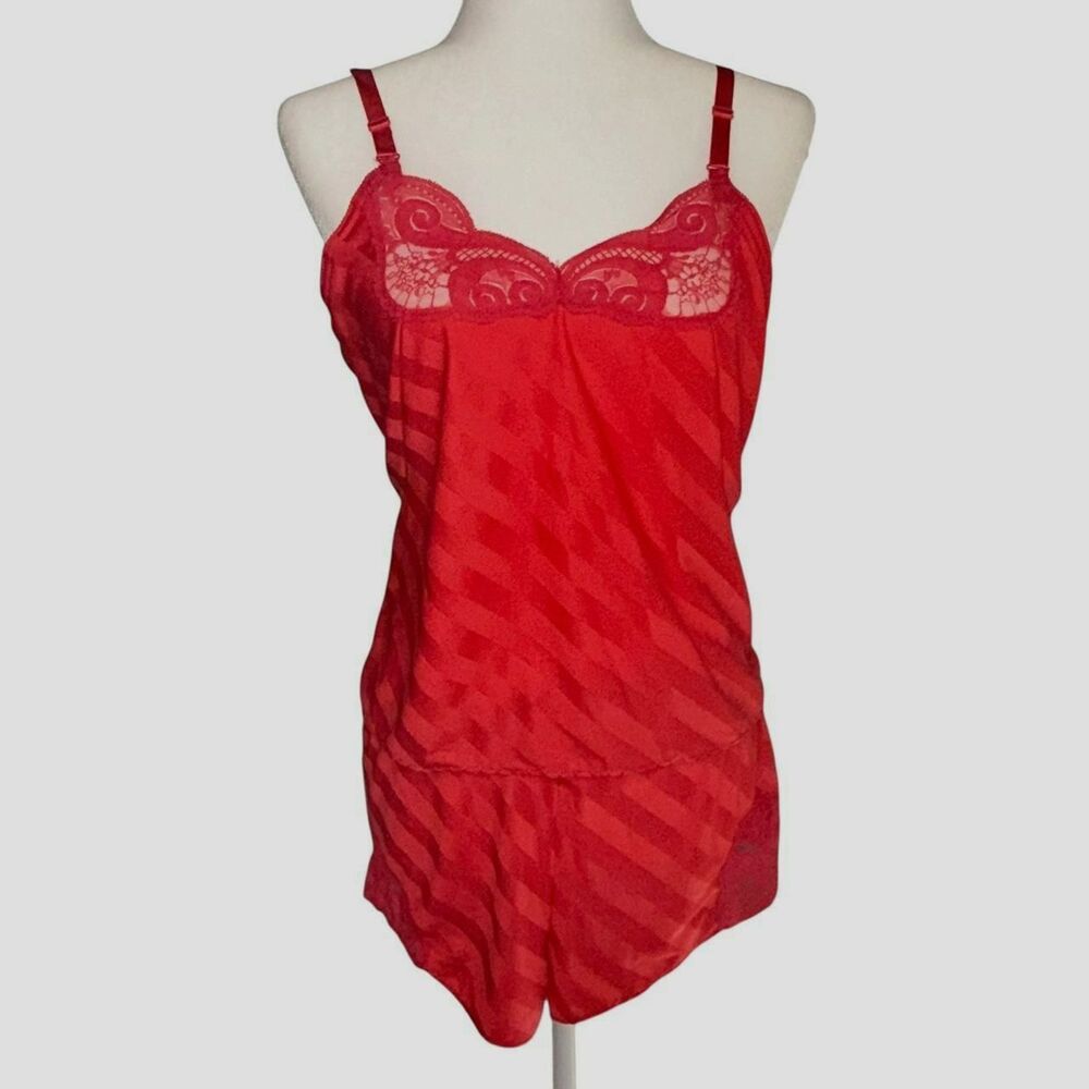 Vintage red lace and satin loungewear cami and shorts set